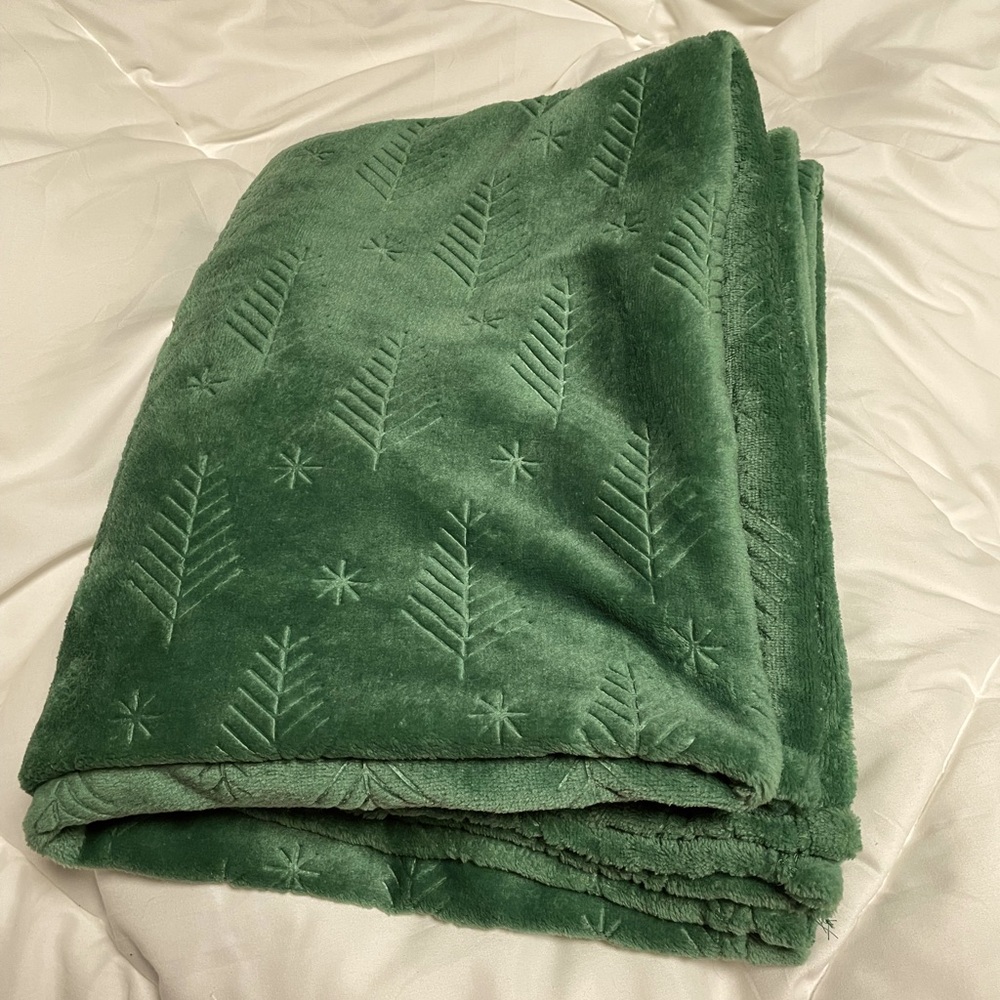 Holiday Time Plush Green Blanket